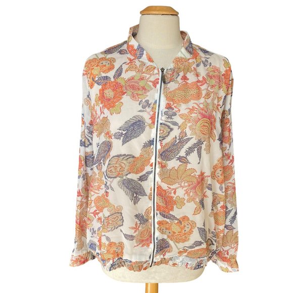 NWT Hillary Scott Floral Bomber Jacket XL Sheer Chiffon Cottagecore Coastal Fall - Picture 3 of 13